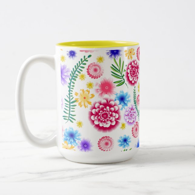Sömlöst blommönster på vit bakgrund. Två-Tonad mugg (Vänster)
