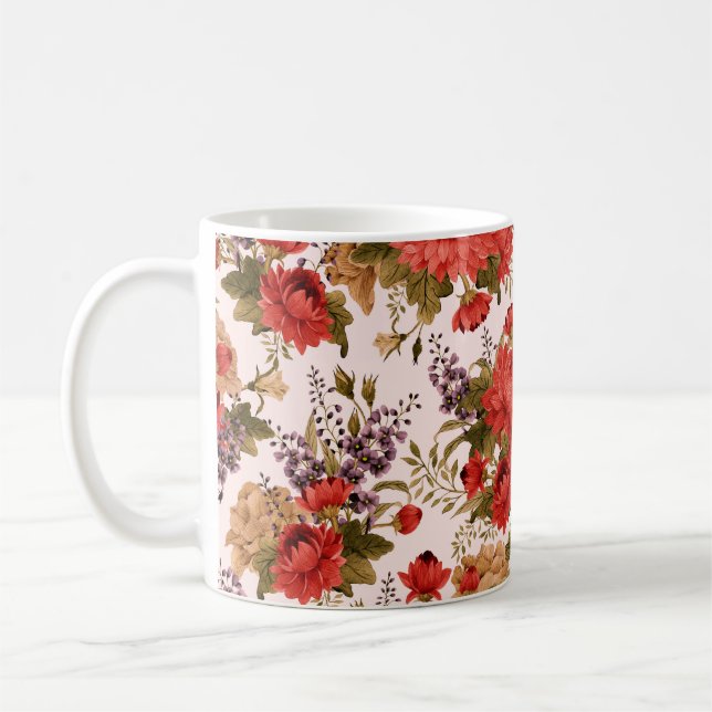 Sömlöst blommönster ro med krysanthemum a kaffemugg (Vänster)