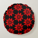 sömlöst blommönster rund kudde<br><div class="desc">Sömlöst rött blommönster med svart bakgrund.</div>