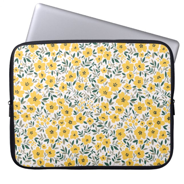 Sömlöst blommönster, Small gula blommor. Wh Laptop Fodral (Framsidan)