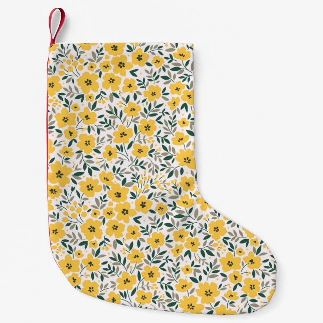 Sömlöst blommönster, Small gula blommor. Wh Liten Julstrumpa (Framsidan)