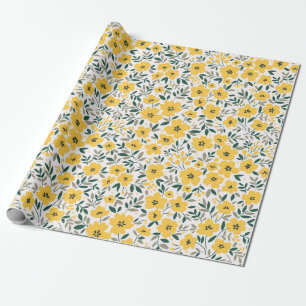 Sömlöst blommönster, Small gula blommor. Wh Presentpapper