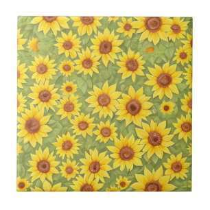 Sömlöst Blommönster Solrosblommor Kakelplatta