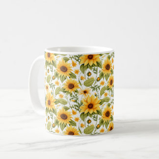 Sömlöst blommönster, solsken och tusenskönor kaffemugg