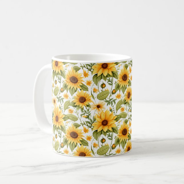 Sömlöst blommönster, solsken och tusenskönor kaffemugg (Framsida vänster)