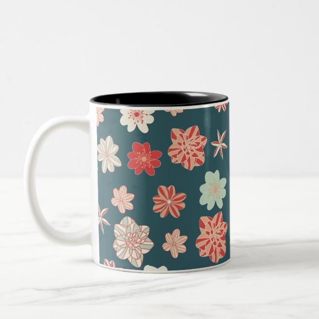Sömlöst blommönster  Två-Tonad mugg (Vänster)