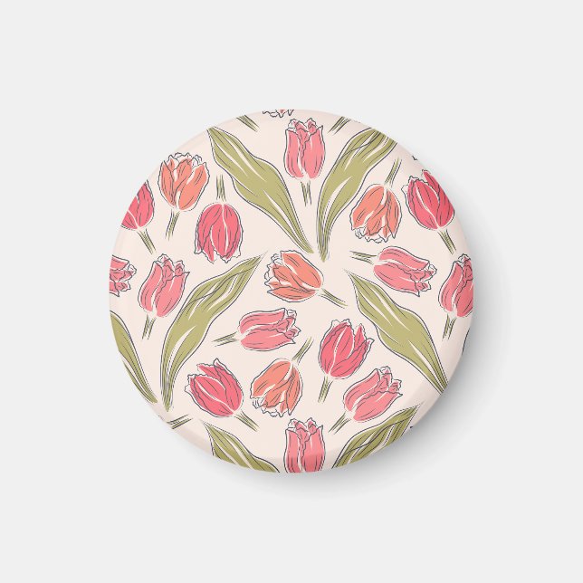 Sömlöst Blommönster - Vintage Botaniskt Magnet (Framsidan)