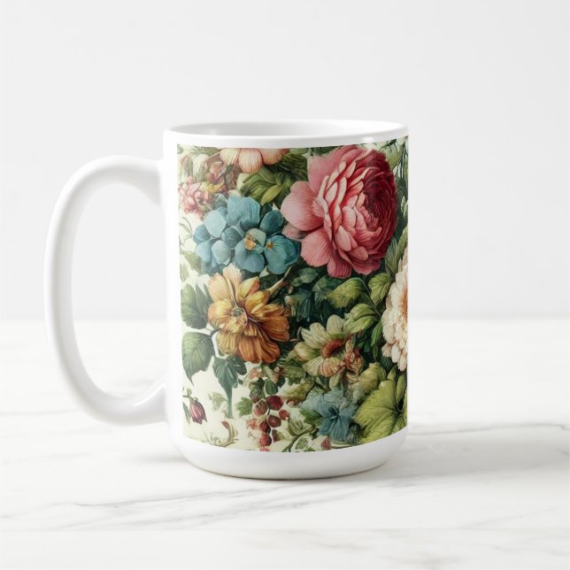 Sömlöst botaniskt Blommönster Kaffemugg (Vänster)