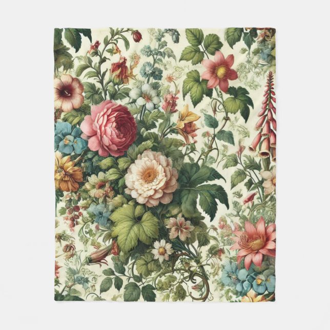 Sömlöst botaniskt Blommönster Sherpa Blanket Fleecefilt (Framsidan)