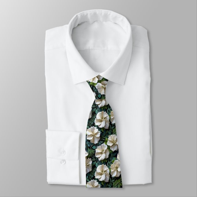 Sömlöst botaniskt mönster med Gardenia och cederlö Slips (Bunden)