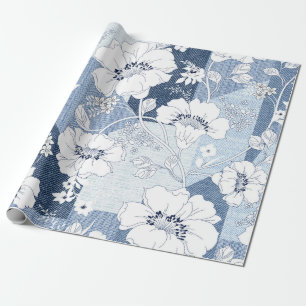 sömlöst denim-lappverk på blommor presentpapper