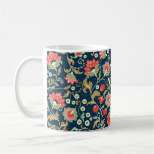 Sömlöst färgat blommönster i stil med kaffemugg