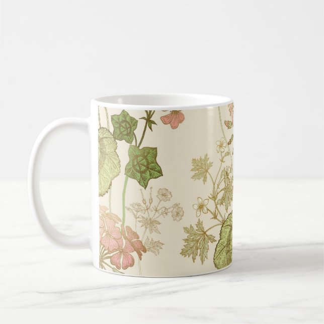 Sömlöst flormönster. Grön löv, rosa gera Kaffemugg (Vänster)