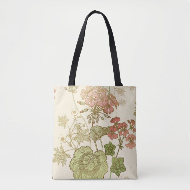 Sömlöst flormönster. Grön löv, rosa gera Tygkasse (Framsida)