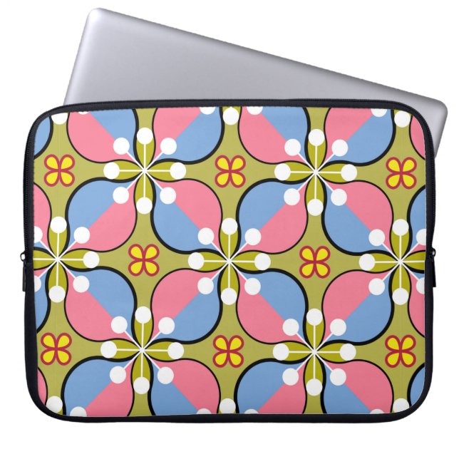 Sömlöst geometriskt mönster med blommor laptop fodral (Framsidan)