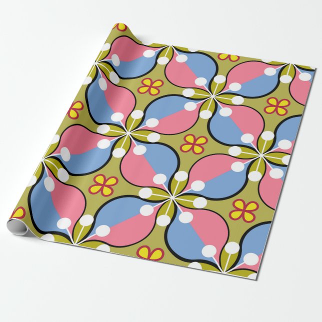 Sömlöst geometriskt mönster med blommor presentpapper (Utrullad)