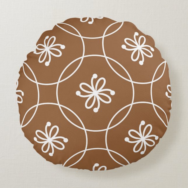 Sömlöst geometriskt mönster med blommor rund kudde (Framsidan)