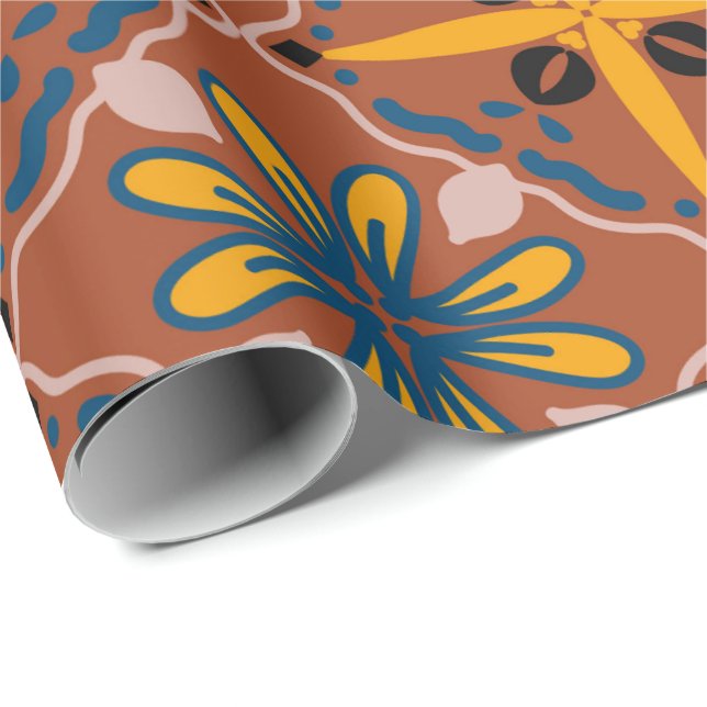 Sömlöst geometriskt mönster med blomster motiv presentpapper (Rullad Hörn)
