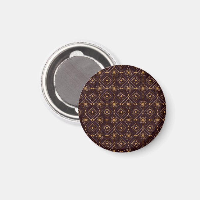 Sömlöst geometriskt mönster med gul diamantform magnet (Front/Back)