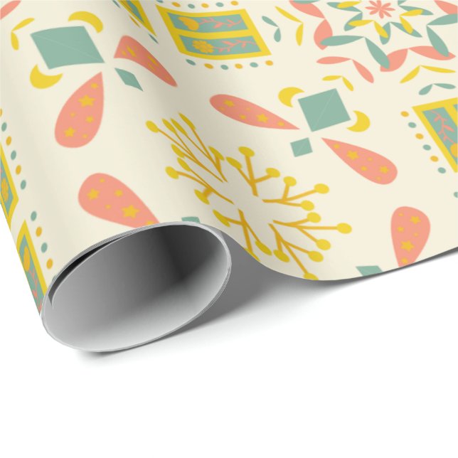 Sömlöst geometriskt mönster med gult, rosa presentpapper (Rullad Hörn)