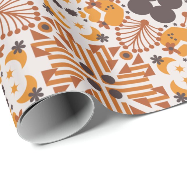 Sömlöst geometriskt mönster med orange krabb motiv presentpapper (Rullad Hörn)