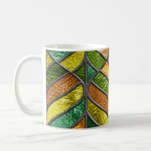 Sömlöst glas struktur med löv mönster. kaffemugg