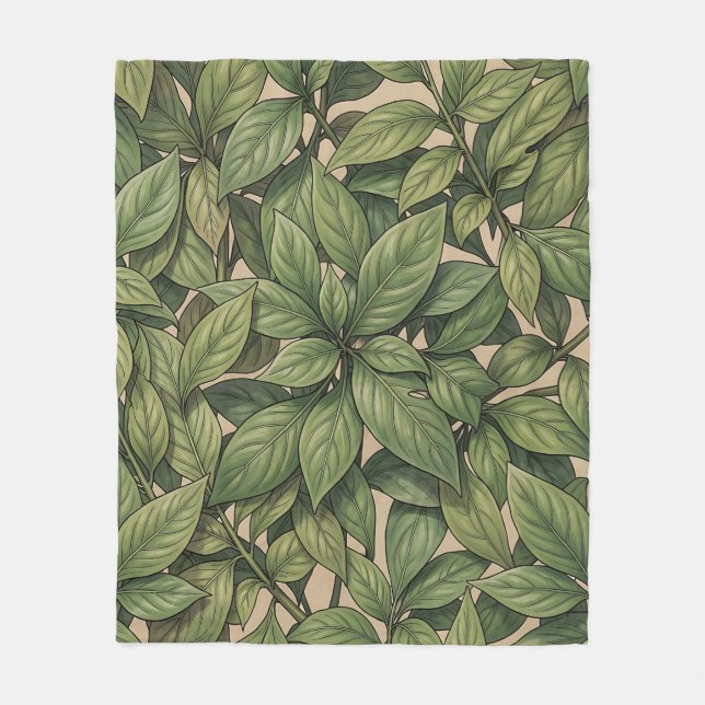 Sömlöst Grönt Blad Botaniskt Vintage Mönster Fleecefilt (Framsidan)