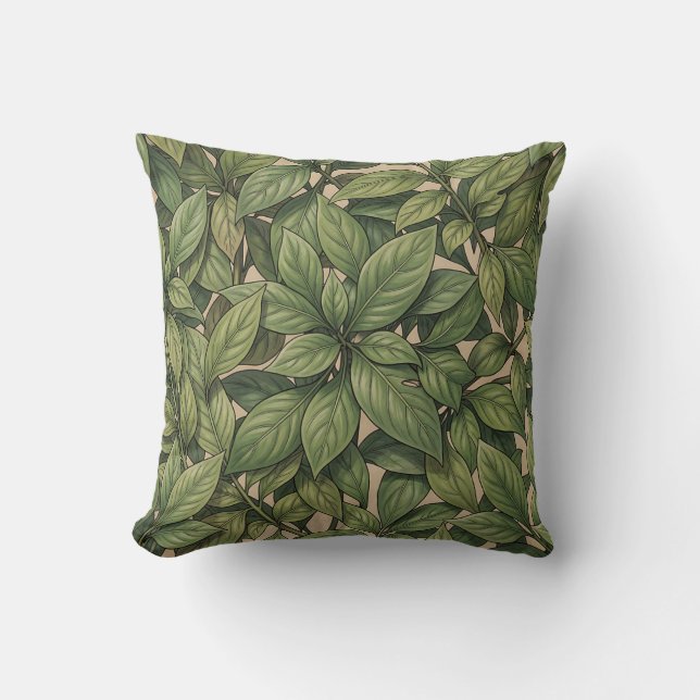 Sömlöst Grönt Blad Botaniskt Vintage Mönster Kudde (Framsida)