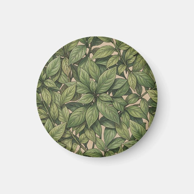 Sömlöst Grönt Blad Botaniskt Vintage Mönster Magnet (Framsidan)