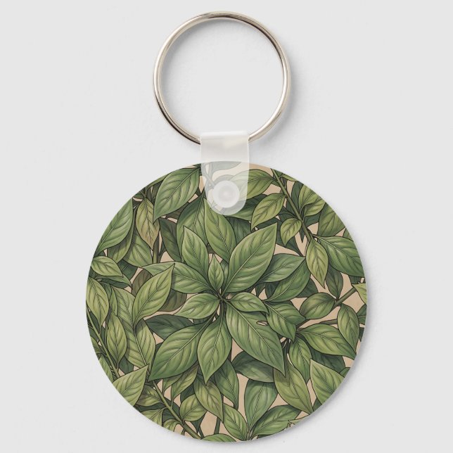 Sömlöst Grönt Blad Botaniskt Vintage Mönster Nyckelring (Framsida)