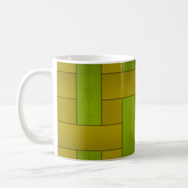 Sömlöst grönt gult sidenfodrat randigt mönster kaffemugg (Vänster)