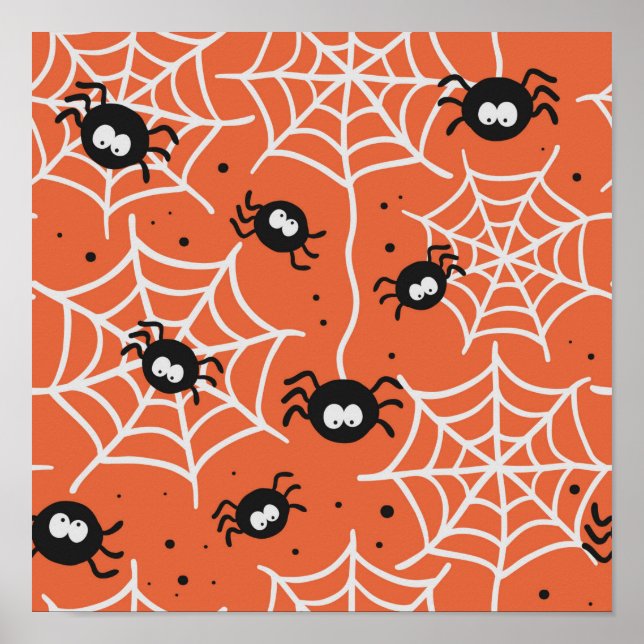 Sömlöst Halloween-mönster med spindlar och spindel Poster (Framsidan)