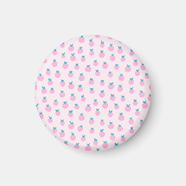 Sömlöst jordgubbsmönster – Pastell Rosa Sött  Magnet (Framsidan)