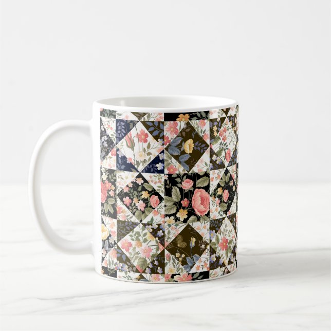 Sömlöst lappverk mönster med blommor kaffemugg (Vänster)