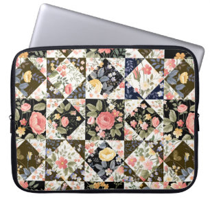 Sömlöst lappverk mönster med blommor laptop fodral
