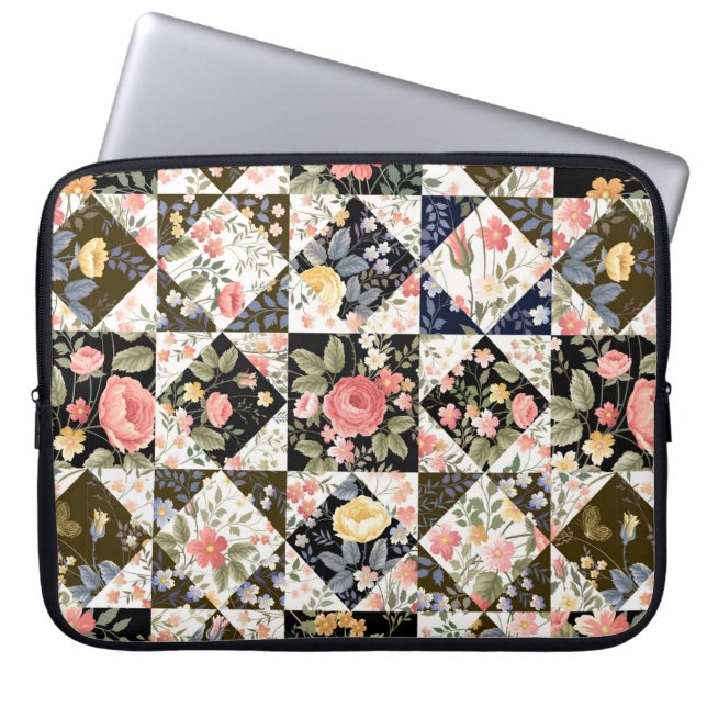 Sömlöst lappverk mönster med blommor laptop fodral (Framsidan)
