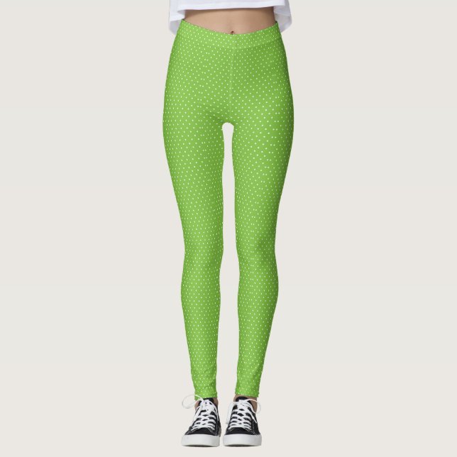Sömlöst ljust limegrönt prickmönster  leggings (Framsida)