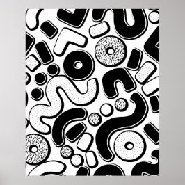 Sömlöst Memphis-mönster, minimal svart design Poster