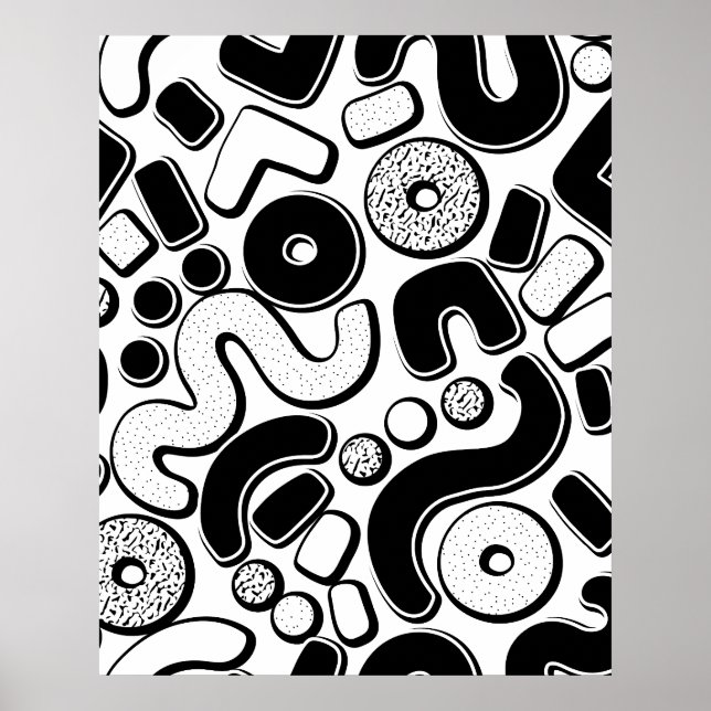 Sömlöst Memphis-mönster, minimal svart design    Poster (Framsidan)