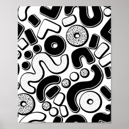 Sömlöst Memphis-mönster, minimal svart design Poster