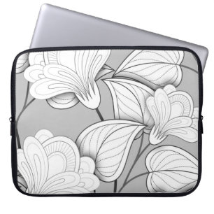 Sömlöst monokromt Blommönster. Hand plockade Flo Laptop Fodral