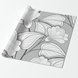 Sömlöst monokromt Blommönster. Hand plockade Flo Presentpapper