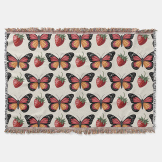 Sömlöst Mönster av Fjärilar och Jordgubbar Filt