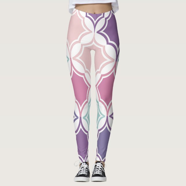 Sömlöst mönster av pastellfärgade geometriska form leggings (Framsida)