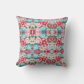 Sömlöst mönster av rosa, blå och vita hydrangeor kudde