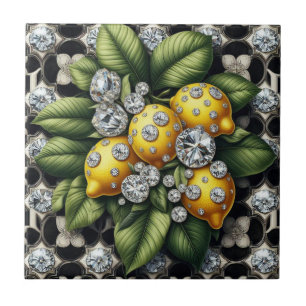Sömlöst mönster B&W Art Deco Citroner och Diamante Kakelplatta