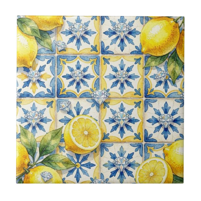 Sömlöst mönster citroner och diamanter kakelplatta (Framsidan)