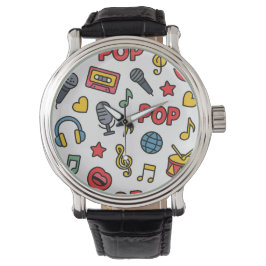 sömlöst mönster för popmusik doodle-ikoner	 armbandsur
