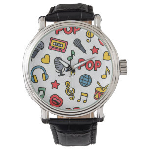 sömlöst mönster för popmusik doodle-ikoner armbandsur