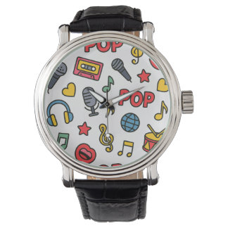 sömlöst mönster för popmusik doodle-ikoner armbandsur